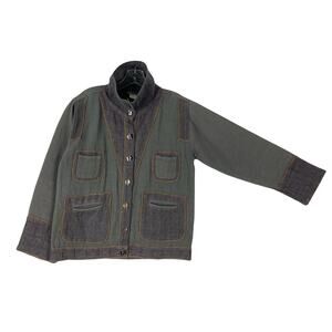 Nwot TRIBE A PEOPLE UNITED Jacket XL Green Purple Patchwork Brown-Stitch Button